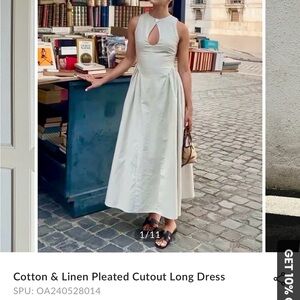 Cotton & Linen Pleated Cutout Long Dress, Commense.